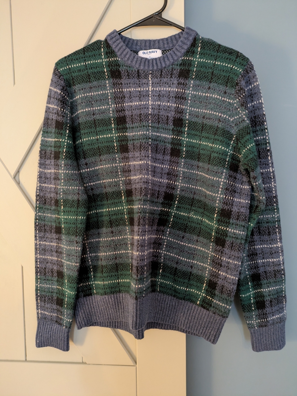 Old Navy Blue & Green Plaid Crewneck Sweater